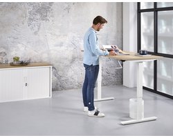HHV | Slingerbureau Sta Zit Bureau 120x80cm | Kleurblad: Ahorn| Framekleur: Wit (RAL 9010)
