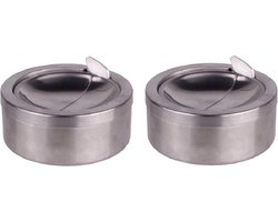 HI Asbak met klep - 2x - voor tuin/terras - RVS - rond - D11 cm - zilver