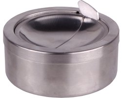 HI Asbak met klep - voor tuin/terras - RVS - rond - D11 cm - zilver