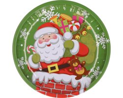 HI bord met kerstman - groen - metaal - 26 cm - kerstontbijt - kerstdiner - kerstartikelen