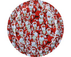 HI bord met kerstmannen - rood/wit - metaal - 26 cm - kerstontbijt - kerstdiner - kerstartikelen