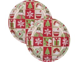 HI bord met sneeuwpop - 2x - rood/groen - metaal - 26 cm - kerstontbijt - kerstdiner - kerstartikelen