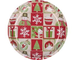 HI bord met sneeuwpop - rood/groen - metaal - 26 cm - kerstontbijt - kerstdiner - kerstartikelen