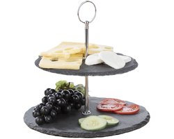HI Etagere - leisteen - 2-laags - diameter 20 en 25 cm - serveerplateau - taartstandaard