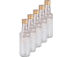 HI Fles - 5x - met schroefdop - transparant - 200 ml - glas - Glasflessen / flessen met schoefdoppen
