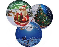 HI kerst kinderbordjes 3x metalen borden 26 cm - kerst print - kinderservies - stevig materiaal