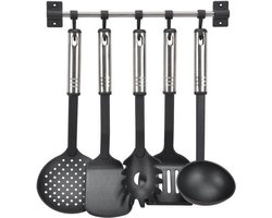 HI Keukengerei - met ophang stang - 6-Delig - RVS - keukenhulp set - Keuken gerei/accessoires - keukenrekje
