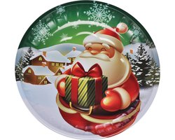 HI kinderbord met kerstman - 2x stuks - groen/rood - metaal - 26 cm - kerstontbijt - kerstdiner - kerstartikelen