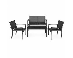 HI Loungeset voor Buiten - 2 stoelen + tafel en bank - Tuinset - Tuinbank -Tuinstoelen - Balkonset -Terrasset - zwart