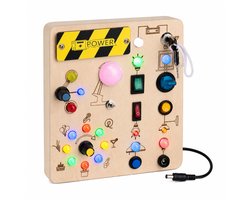 Hi Montessori Busy Board met LED Lichtjes - Houten Activiteitenbord - Educatief Speelgoed 1 Jaar, 2 Jaar, 3 Jaar - Sensorisch Reisspeelgoed voor Peuters - Motoriek Speelgoed