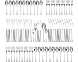 HI NATURE™ Besteksets - 12 Persoons Bestekset 100% RVS (72-delig) Zilver | Bestek, Lepels, Messen, Vorken, Steakmessen & Gebaksvorkjes | Vaatwasserbestendig - Hoogwaardige Roestvrij Premium Edelstaal 18/10