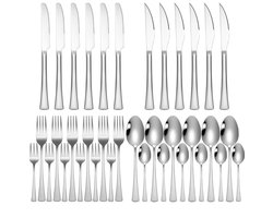 HI NATURE™ Besteksets - 6 Persoons Bestekset 100% RVS (36-delig) Zilver | Bestek, Lepels, Messen, Vorken, Steakmessen & Gebaksvorkjes | Vaatwasserbestendig - Hoogwaardige Roestvrij Premium Edelstaal 18/10