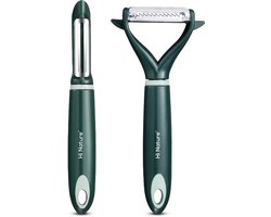 HI NATURE™ Dunschillers Set 2 - Robuuste Kwaliteit Dunschiller & Spiraalsnijder - Aardappelschiller - 2-in-1 Julienne & Groenteschiller | Potato peeler I-model - Y-model voor Fruit- en Groenteschiller RVS (Groen)