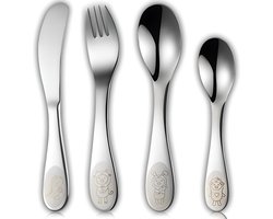 HI NATURE™ Kinderbestek set - Kinder Bestek 4 Delig - Kinderbestekset Zilver - baby bestek - Bestek kinderen - Bestek peuter - Bestekset RVS - Zilverwit Edelstaal 18/10