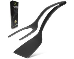 HI NATURE™ Multifunctionele Spatel Tang 2 in 1 - Keukengereedschap - Keukenspatel - Spateltang - Bakspaan - Keukengerei | 100% BPA-vrij, Hittebestendig & Anti-aanbak - Perfect voor het Draaien van Eieren, Pannenkoeken en Vlees (zwart)