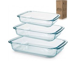 HI NATURE™ Ovenschalen - Oven schalen 3-Delig - Transparant Glas ovenschalen set - Rechthoekig - 1L, 1.6L & 2.2L - Extra Stevig | Vaatwasserbestendig - Hittebestendig - Antiaanbaklaag | Geschikt voor de oven en de vriezer
