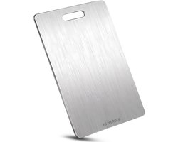 HI NATURE™ Snijplanken - Titanium gestabiliseerde RVS snijplank - Vaatwasbestendig - PFAS vrij & Antibacterieel Roestvrijstalen RVS Snijplank - Stevig en Duurzaam - Ergonomisch Ontwerp - Heavy Duty Cutting Board (34x23cm)