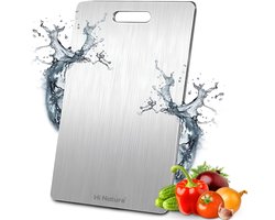 HI NATURE™ Snijplanken - Titanium snijplank - Vaatwasbestendig - PFAS vrij & Antibacterieel Roestvrijstalen RVS Snijplank - Stevig en Duurzaam - Ergonomisch Ontwerp - Heavy Duty Cutting Board (34x23cm)
