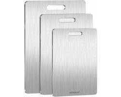 HI NATURE™ Snijplanken - Titanium snijplankset van 3 - Vaatwasbestendig - PFAS vrij & Antibacterieel Roestvrijstalen RVS Snijplank - Stevig en Duurzaam - Ergonomisch Ontwerp - Heavy Duty Cutting Board