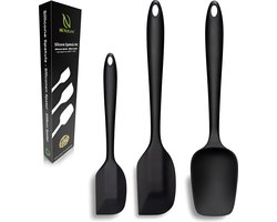 HI NATURE™ Spatel set 3 stuks - Spatel silicone - Siliconen spatel set BPA vrij - Spatelset - Keukenspatel - Pannenlikker - Bakspaan - Keukengerei set | hittebestendig - Anti-aanbak - Keuken gerei (Zwart)