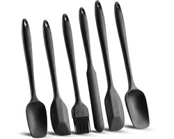 HI NATURE™ Spatel set 6 stuks - Spatel silicone - Siliconen spatel set BPA vrij - Spatelset - Keukenspatel - Bakspaan - Bakkwast - Pannenlikker - Lepel - Keukengerei set | hittebestendig - Anti-aanbak - Keuken gerei (Zwart)
