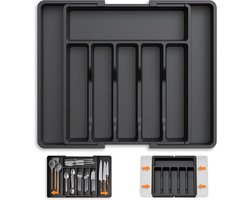 HI NATURE™ Uitschuifbaar Bestekbak met 8 Vakken - Besteklade Organizer - Keukenlade Bestek Organiser - Bestekhouder Keuken - 57 x 38 cm - Kunststof / Zwart