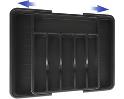 HI NATURE™ Uitschuifbare Bestekbak met 8 Vakken - Besteklade Organizer - Keukenlade Bestek Organiser - Bestekhouder Keuken - 57 x 38 cm - Kunststof / Zwart