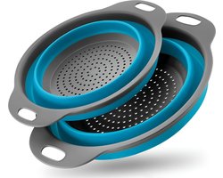HI NATURE™ Vergiet Opvouwbaar set van 2 stuks - Inklapbaar Siliconen Vergiet - 1 Groot en 1 Klein - 100% BPA Vrij | Vaatwasbestendig - Hittebestendig | Makkelijk Opbergen - Blauw