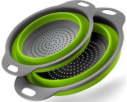 HI NATURE™ Vergiet Opvouwbaar set van 2 stuks - Inklapbaar Siliconen Vergiet - 1 Groot en 1 Klein - 100% BPA Vrij | Vaatwasbestendig - Hittebestendig | Makkelijk Opbergen