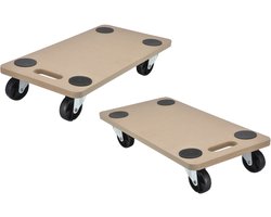 HI Verhuis trolley/hondje - 2x - meubelroller - met handvat - MDF - 200 kg - 56 x 30 cm - Transportplank