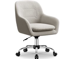 Hiaonyx Bureaustoel Bouclé - Ergonomische Stoel - 6cm Dikke Bekleding - Dubbel Gelaagd Zitkussen - 360° Draaibaar - Metaal Onderstel - Wit