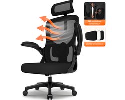 Hiaonyx bureaustoel – ergonomische bureaustoel - bureaustoel voor volwassenen - Opklapbare armleuningen – 5D lendensteun met zachte vulling – Vergrendelbare rugleuning – Max. kanteling 130° - Zwart