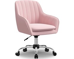 Hiaonyx Bureaustoel-Ergonomische bureaustoel-bureaustoelen voor volwassenen-Dubbel gelaagd zitkussen-360 graden draaibaar-Metalen onderstel-Grijs-Roze