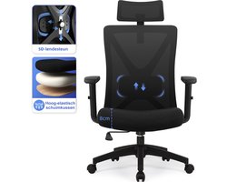 Hiaonyx bureaustoel-ergonomische bureaustoel-bureaustoelen voor volwassenen-hoogte verstelbare armleuningen-3D lendensteun-Maximale kanteling 135°-Zwart