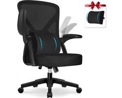 Hiaonyx Bureaustoel - Ergonomische bureaustoel - bureaustoelen voor volwassenen - Opklapbare armleuningen - Lendensteun - Verdikt en verbreed zitkussen - Inclusief lendenkussen - Zwart