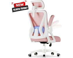 Hiaonyx bureaustoel-ergonomische bureaustoel-bureaustoelen voor volwassenenOpklapbare armleuningen-2D lendensteun-Maximale kanteling 135°-Roze