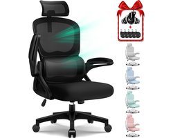 Hiaonyx Bureaustoel - Ergonomische Bureaustoel - Inklapbare Armleuningen - Verstelbare Hoofdsteun & Lendensteun - 3 Rugsteunmodi - Met stille wielen - Zwart