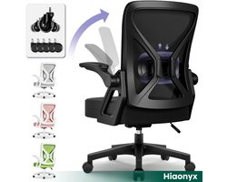 Hiaonyx Bureaustoel – Ergonomische bureaustoel met stille wielen – Bureaustoel voor volwassenen – Opklapbare armleuningen – Verstelbare lendensteun – Verdikt en verbreed zitkussen – Zwart