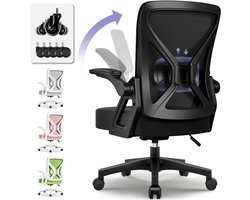 Hiaonyx Bureaustoel – Ergonomische bureaustoel met stille wielen – Bureaustoel voor volwassenen – Opklapbare armleuningen – Verstelbare lendensteun – Verdikt en verbreed zitkussen – Verhoogd ontwerp voor extra zithoogte - Zwart