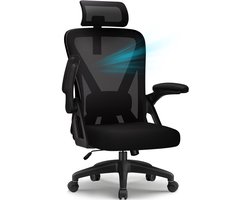 Hiaonyx Bureaustoel - Ergonomische bureaustoel - Opklapbare armleuningen - Verdikt en verbreed zitkussen - 3D lendensteun met zachte vulling – Vergrendelbare rugleuning- Zwart
