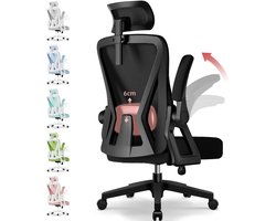 Hiaonyx bureaustoel – ergonomische bureaustoel voor volwassenen - Opklapbare armleuningen – 4D lendensteun – Vergrendelbare rugleuning – Max. kanteling 135° – Zwart