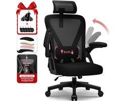 Hiaonyx bureaustoel – ergonomische bureaustoel voor volwassenen - Opklapbare armleuningen – 4D lendensteun – Vergrendelbare rugleuning – met Stille wielen – Max. kanteling 135° – Zwart