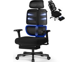Hiaonyx bureaustoel met voetensteun–Ergonomische bureaustoel voor Volwassenen–6D Armleuningen–3D Hoofdsteun–Drievoudige Rug-en Lendensteun–Verstelbare Rugleuning tot 160°-Zwart