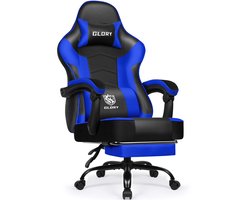 Hiaonyx Gaming Stoel - 170° Verstelbare Rugleuning - Gamestoel met inklapbare Voetsteun - racerstijl - Geïntegreerde Armleuningen Game Stoel - Maximale Belastbaarheid 150kg - Zwart Blauw