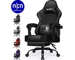 Hiaonyx Gaming Stoel - 170° Verstelbare Rugleuning - Gaming Stoel met inklapbare Voetsteun - racerstijl - Geïntegreerde Armleuningen - Maximale Belastbaarheid 150kg - Zwart