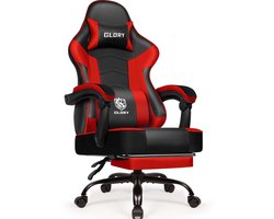 Hiaonyx Gaming Stoel - 170° Verstelbare Rugleuning - Gaming Stoel met inklapbare Voetsteun - racerstijl - Geïntegreerde Armleuningen - Maximale Belastbaarheid 150kg - Rood