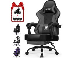 Hiaonyx Gaming Stoel - 170° Verstelbare Rugleuning - Inklapbare Voetsteun - Met stille wielen - Grijs