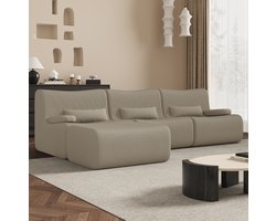 Hiaonyx Hoekbank - Modulaire Hoekbank - Lounge Links & Rechts - 4 zits - U-bank Optie - Beige Ribstof - Direct Leverbaar - Lichtgrijs