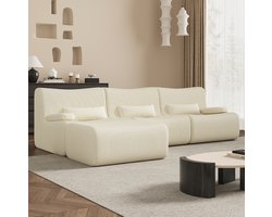 Hiaonyx Hoekbank - Modulaire Hoekbank - Lounge Links & Rechts - 4 zits - U-bank Optie - Beige Ribstof - Direct Leverbaar - Offwhite