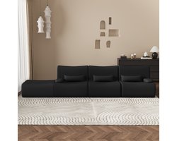 Hiaonyx Hoekbank - Modulaire Hoekbank - Lounge Links & Rechts - 4 zits - U-bank Optie - Beige Ribstof - Direct Leverbaar - Zwart